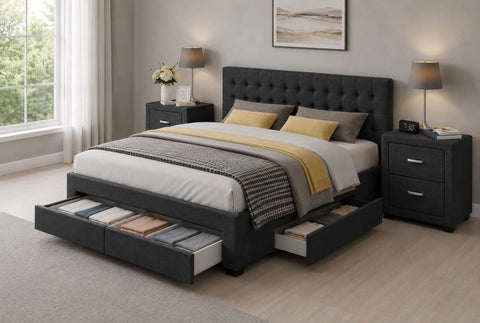 Cody 3pcs King Bedroom Set with Storage Bed & 2 Bedside Tables – Charcoal