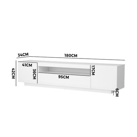TV Stand Cabinet Entertainment Unit Gloss RGB LED White 180CM