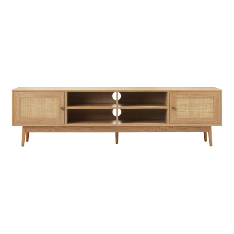 TV Stand Cabinet Entertainment Unit 180cm Rattan Doors Oak