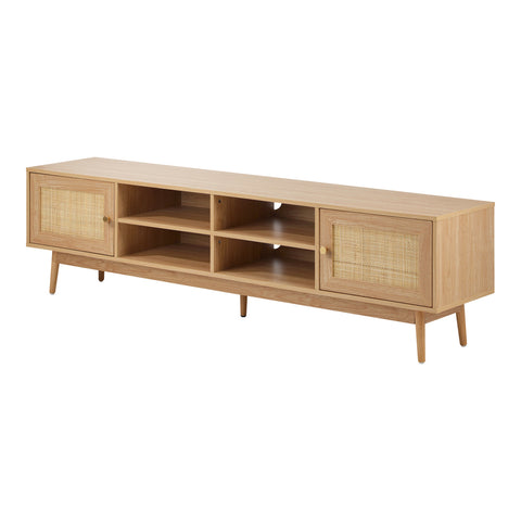 TV Stand Cabinet Entertainment Unit 180cm Rattan Doors Oak