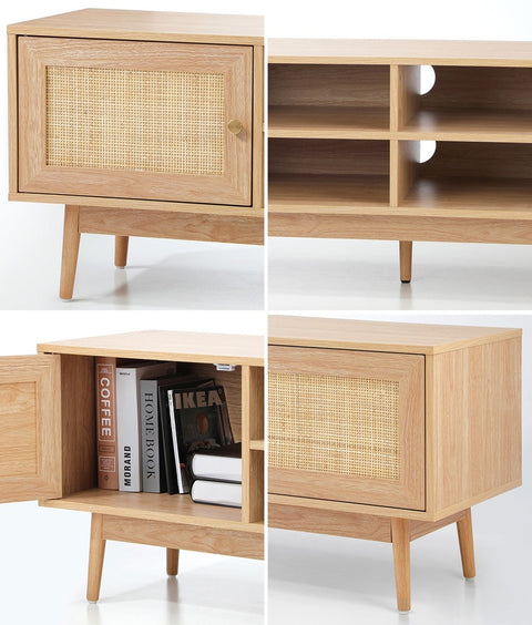 TV Stand Cabinet Entertainment Unit 180cm Rattan Doors Oak