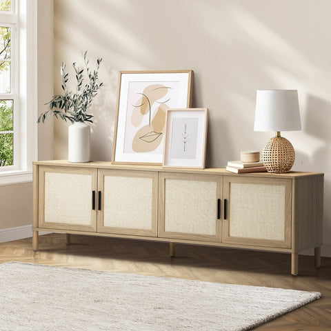 TV Cabinet Entertainment Unit Stand 160cm Rattan Doors Natural