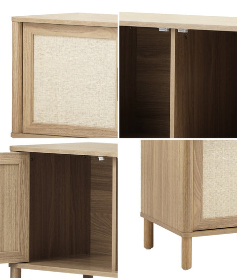 TV Cabinet Entertainment Unit Stand 160cm Rattan Doors Natural