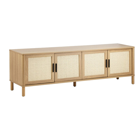 TV Cabinet Entertainment Unit Stand 160cm Rattan Doors Natural