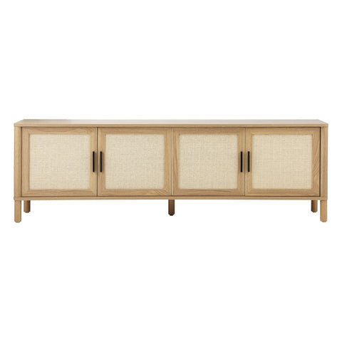 TV Cabinet Entertainment Unit Stand 160cm Rattan Doors Natural