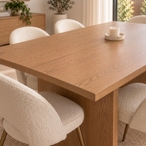 Bella 7Pcs Dining Set with 180cm Oak Rectangular Table & Six White Sherpa Chairs