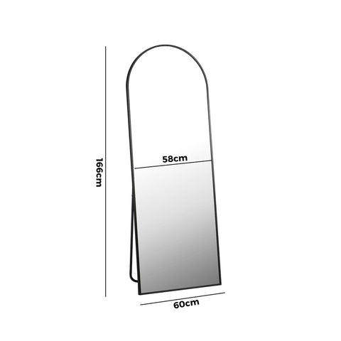 Full Length Mirror Arched 166x60cm Free Standing Black