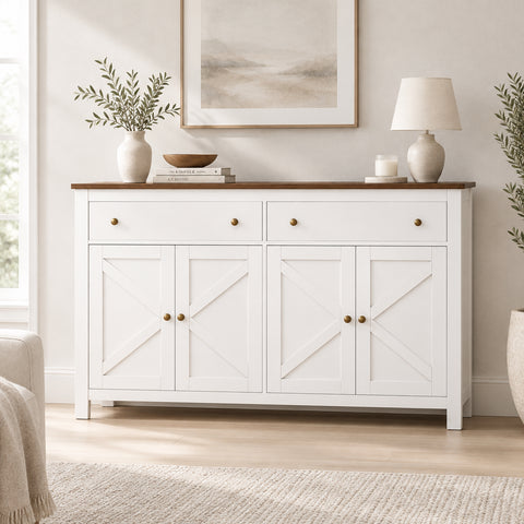 Buffet Sideboard Storage Cabinet Kitchen Cupboard 2 Drawers 140CM White