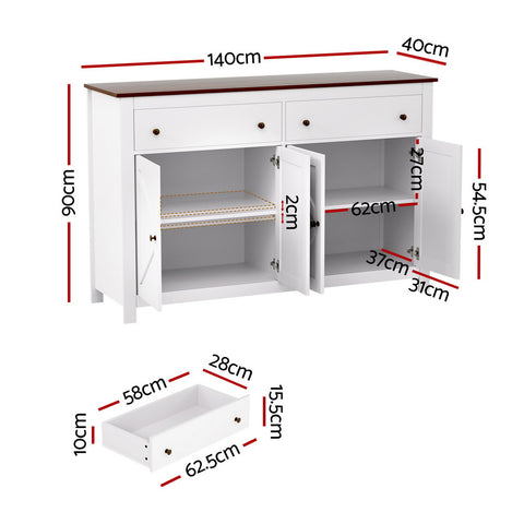 Buffet Sideboard Storage Cabinet Kitchen Cupboard 2 Drawers 140CM White