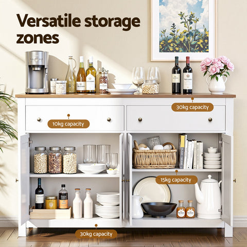 Buffet Sideboard Storage Cabinet Kitchen Cupboard 2 Drawers 140CM White