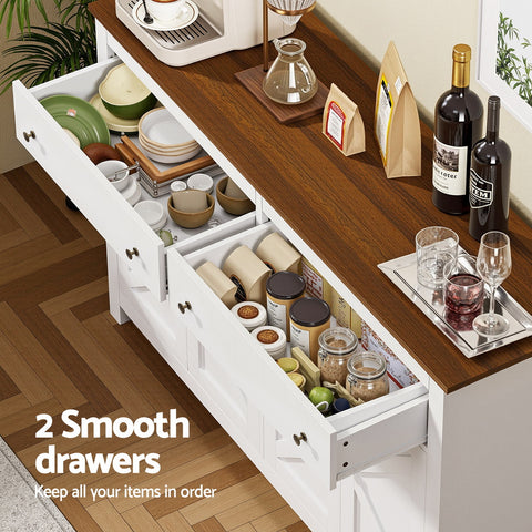 Buffet Sideboard Storage Cabinet Kitchen Cupboard 2 Drawers 140CM White