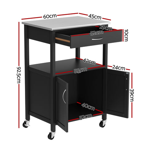 Kitchen Island Trolley Rolling Serving Cart Storage Drawer Cupboard 60cm