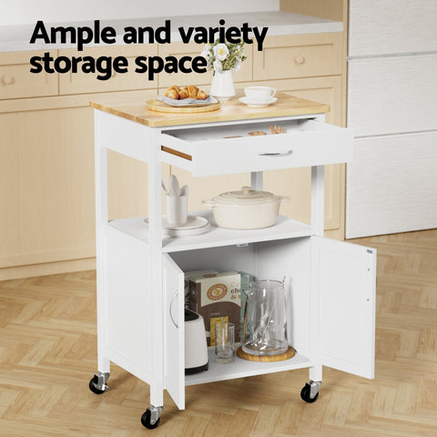 Kitchen Island Trolley Rolling Serving Cart Storage Drawer Cupboard 60cm