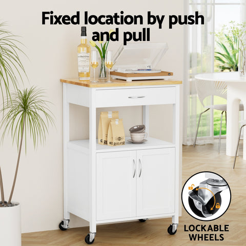 Kitchen Island Trolley Rolling Serving Cart Storage Drawer Cupboard 60cm
