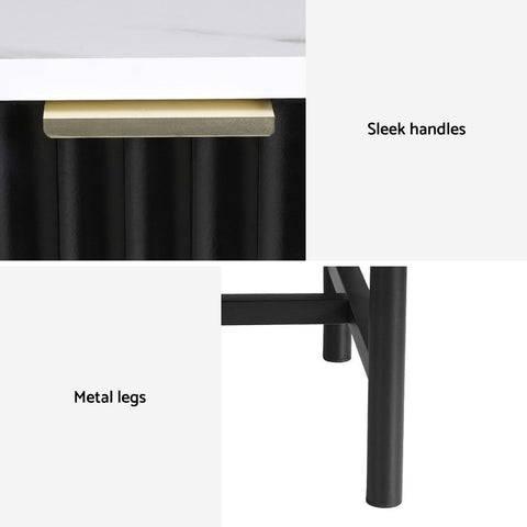 Bedside Table 2 Drawers - Black