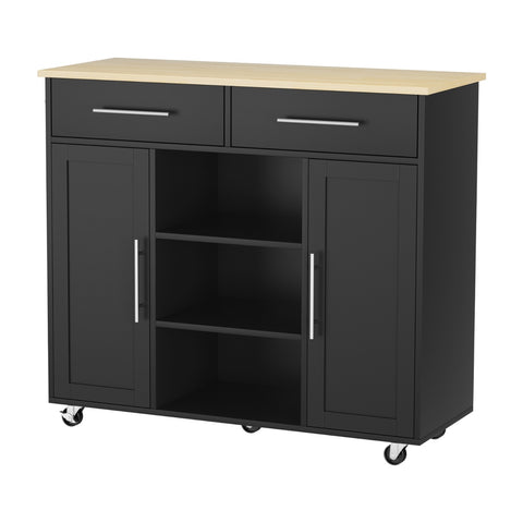 Kitchen Island Trolley Rolling Serving Cart Storage Drawer Cabinet 100cm Black