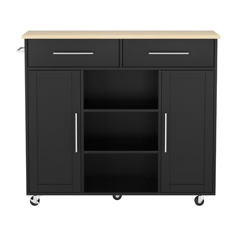Kitchen Island Trolley Rolling Serving Cart Storage Drawer Cabinet 100cm Black