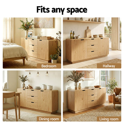 Buffet Sideboard Cabinet Storage Kitchen Cupboard Drawers Round Edge Oak