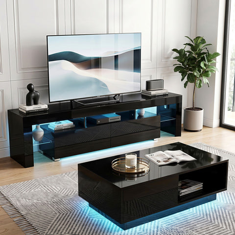 Bobby LED TV Unit & Coffee Table Set Storage Cabinet Black