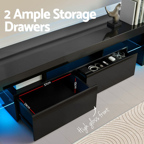 Bobby LED TV Unit & Coffee Table Set Storage Cabinet Black