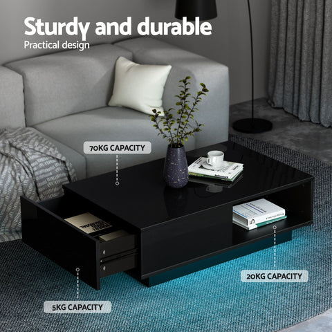 Bobby LED TV Unit & Coffee Table Set Storage Cabinet Black