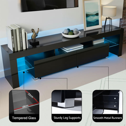 Bobby LED TV Unit & Coffee Table Set Storage Cabinet Black