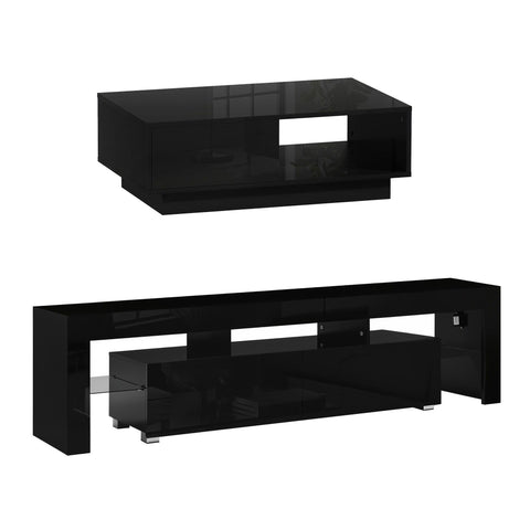 Bobby LED TV Unit & Coffee Table Set Storage Cabinet Black