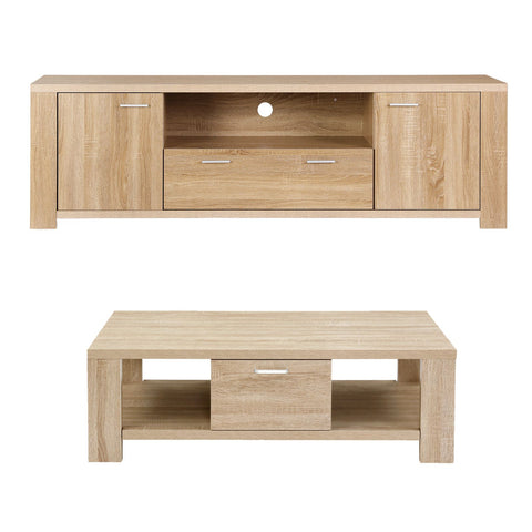 Tuco TV Unit & Coffee Table Set Storage Drawer Pine