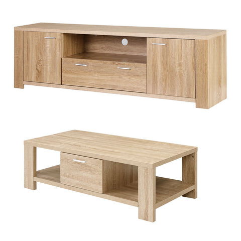 Tuco TV Unit & Coffee Table Set Storage Drawer Pine