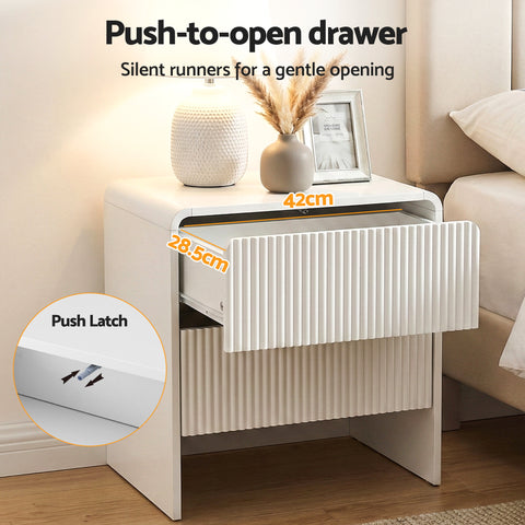 Bedside Table 2 Drawers - Beige