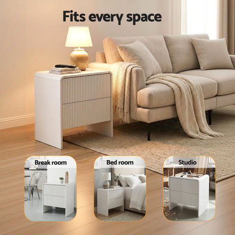 Bedside Table 2 Drawers - Beige