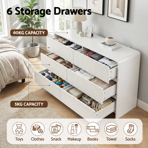 6 Chest of Drawers Dresser Cabinet Beige