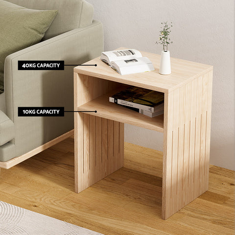 Side Table Storage Shelf Fluted Side Pine