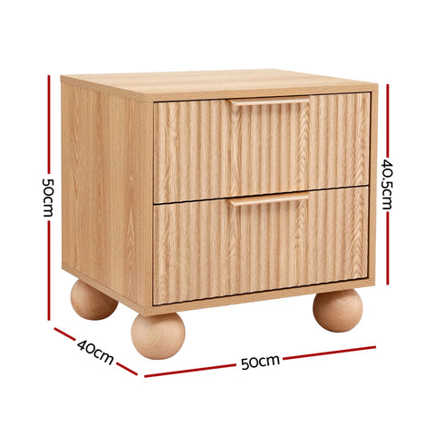 Rattan Bedside Table 2 Drawers Pine