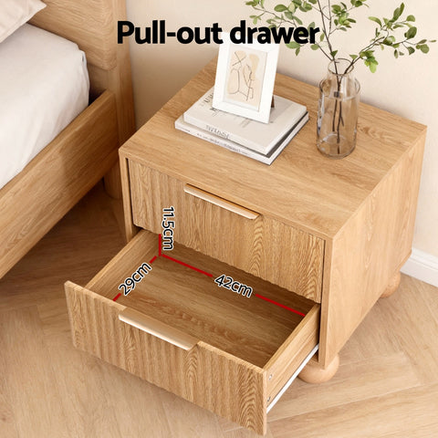 Rattan Bedside Table 2 Drawers Pine