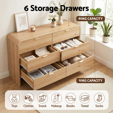 6 Chest of Drawers Dresser Cabinet Pine