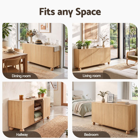 Buffet Sideboard Cabinet 2-Tier Fluted Kitchen Storage Ball Legs Pine