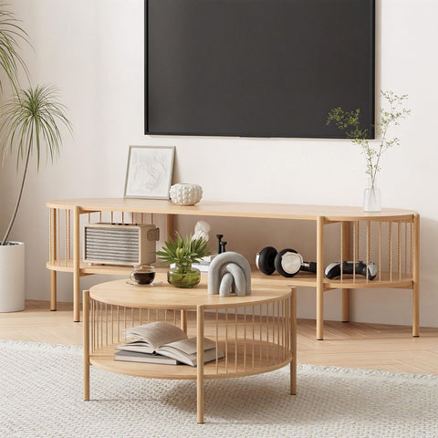 May TV Unit & Coffee Table Set Storage Shelf Pine