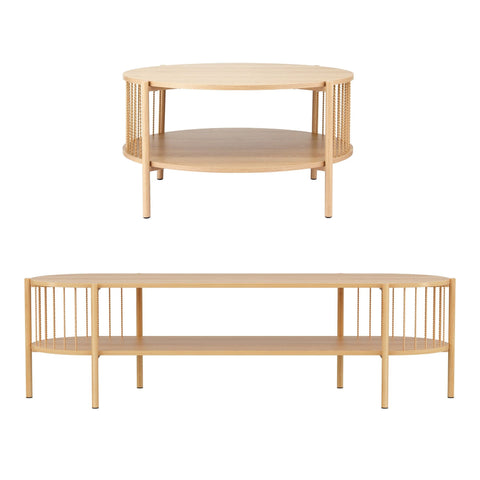 May TV Unit & Coffee Table Set Storage Shelf Pine