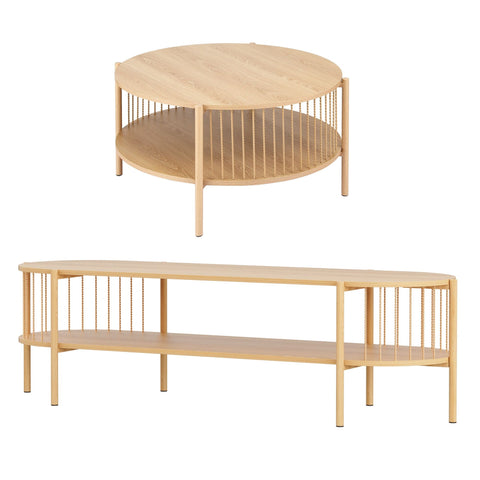 May TV Unit & Coffee Table Set Storage Shelf Pine