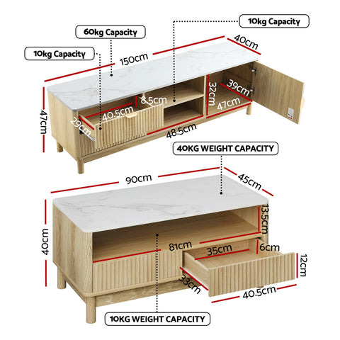 Daisy TV Unit & Coffee Table Set Storage Drawers Pine