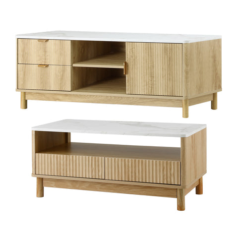 Daisy TV Unit & Coffee Table Set Storage Drawers Pine
