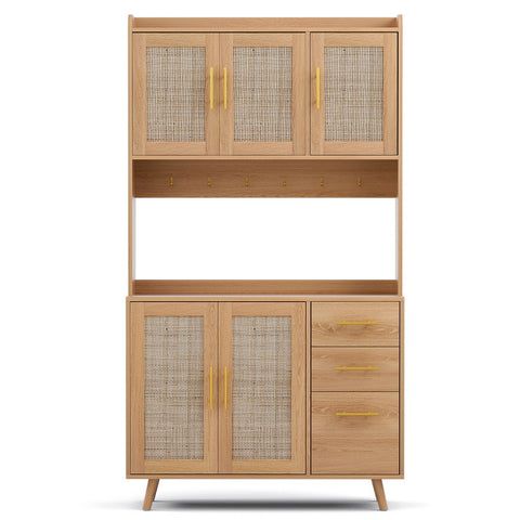 Buffet Sideboard Hutch Storage Cabinet Kitchen Cupboard Hooks Rattan Pine