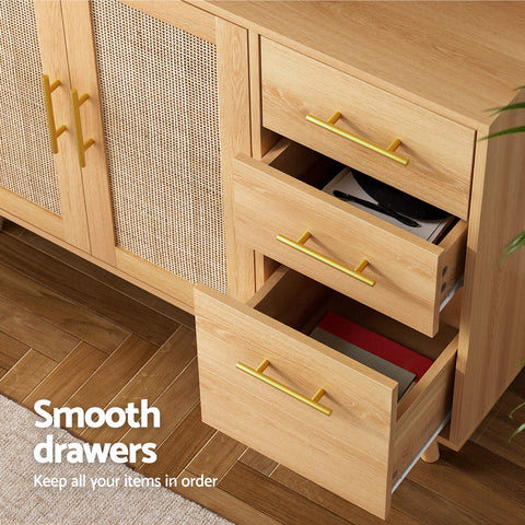 Buffet Sideboard Hutch Storage Cabinet Kitchen Cupboard Hooks Rattan Pine