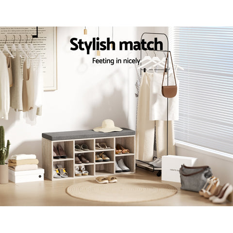 Shoe Rack Cabinet Shoe Bench Fabric Seat Pine BOA