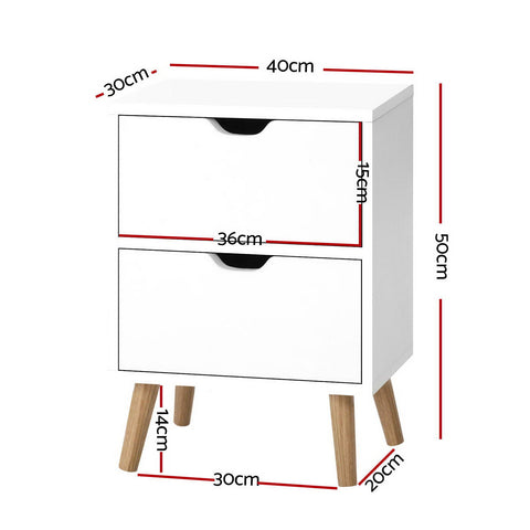 2X Bedside Table 2 Drawers - BODEN White