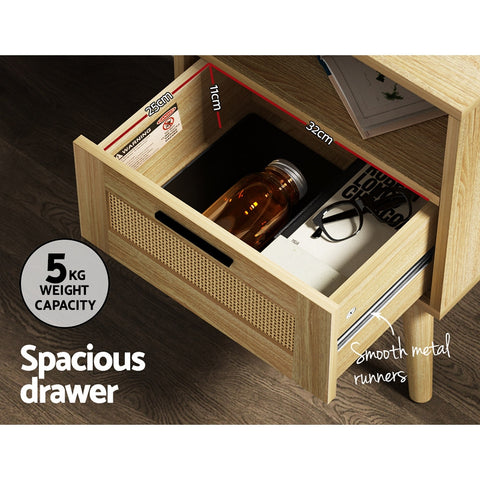 Rattan Bedside Table 1 Drawer with Shelf - REI Oak