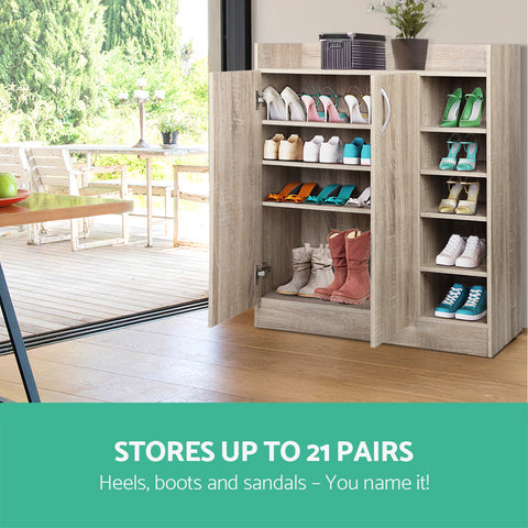 Shoe Rack Cabinet 21 Pairs Adjustable Shelves Pine Clair