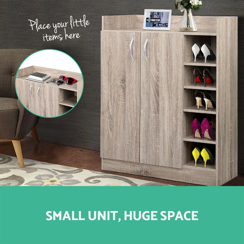 Shoe Rack Cabinet 21 Pairs Adjustable Shelves Pine Clair