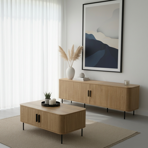 Florence 2pcs Living Room Set with 180cm TV Unit & Coffee Table – Natural Oak